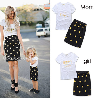 Polka Dot Skirt With Elegant Printed Shirt