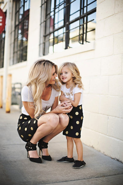 Polka Dot Skirt With Elegant Printed Shirt