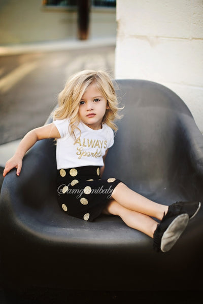 Polka Dot Skirt With Elegant Printed Shirt