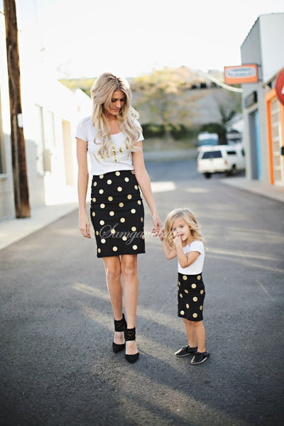 Polka Dot Skirt With Elegant Printed Shirt