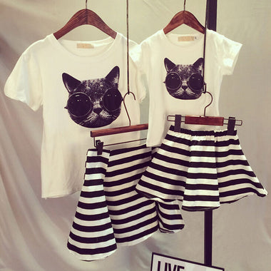 Cool Cat T-shirt With Striped Skirt