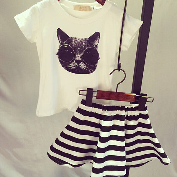 Cool Cat T-shirt With Striped Skirt