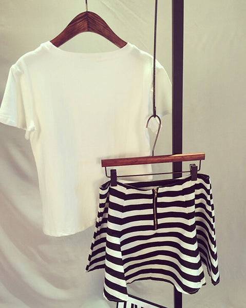 Cool Cat T-shirt With Striped Skirt