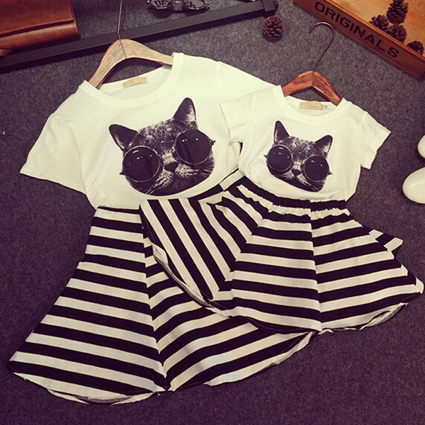 Cool Cat T-shirt With Striped Skirt