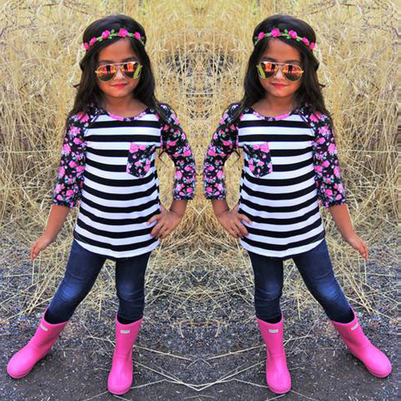 Striped Flower Patchwork With Long Sleeve Shirt