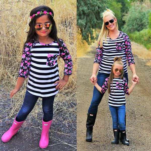Striped Flower Patchwork With Long Sleeve Shirt