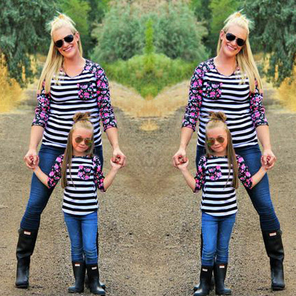 Striped Flower Patchwork With Long Sleeve Shirt