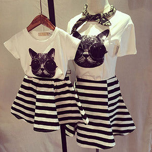 Cool Cat T-shirt With Striped Skirt